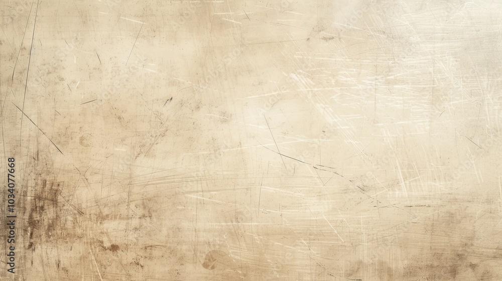 Close-up of a worn, beige surface with visible scratches and marks. Close-up of a worn, beige surface with visible scratches and marks.