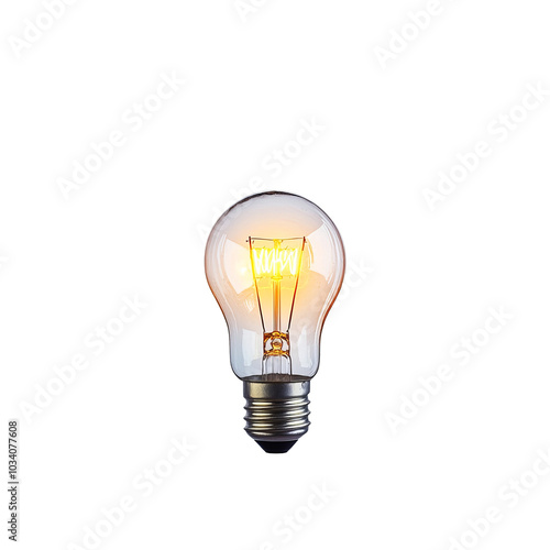 Light bulb, glowing filament, white isolated background