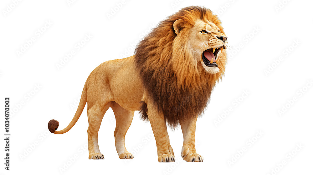 Obraz premium Lion roaring, white isolated background.