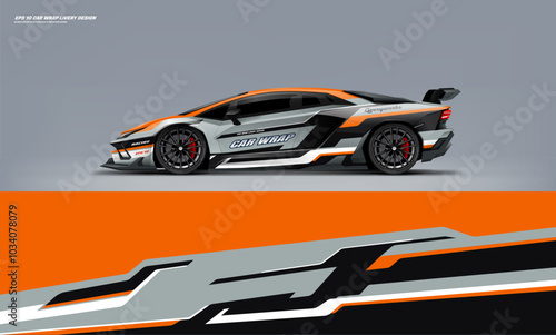 Sport racing supercar wrap livery design orange color combination for universal medium vector eps10 ready to print printable file