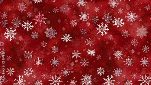 Red background with snowflakes, a Christmas-themed vector illustration, seamless pattern, flat design, red gradient, high resolution,