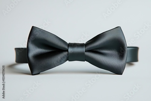 Elegant black silk bow tie on a plain white background, showcasing classic style and texture, black bow tie, mock-up