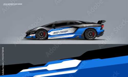 Sport racing supercar wrap livery design blue color combination for universal medium vector eps10 ready to print printable file