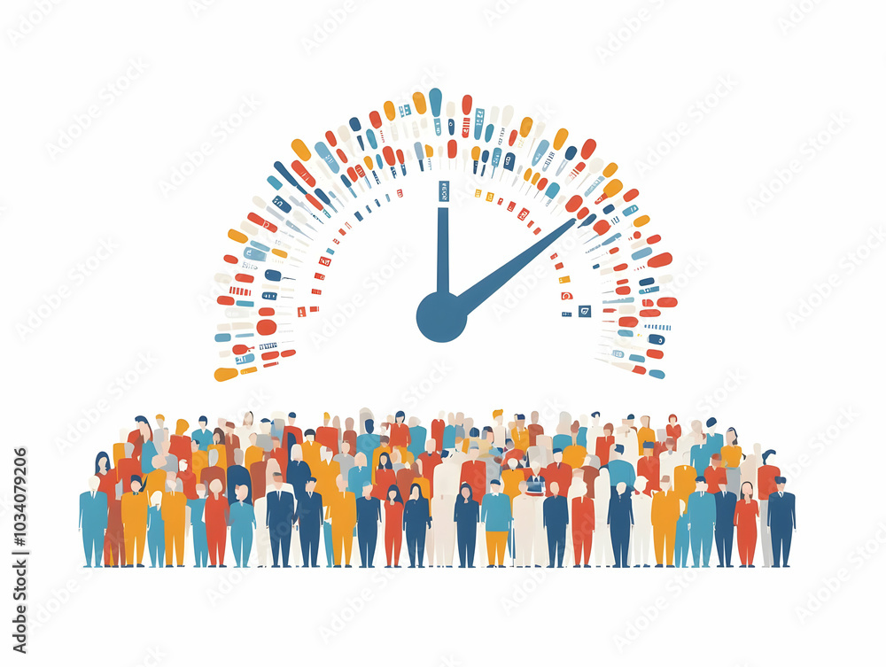 Flat Floating Campaign Rally Crowd with Rising Enthusiasm Meter Concept - Miniature Crowd in Space with Diverse Reactions, Isolated on White Background, Simple Flat Vector Illustration for Smart Busin Flat Floating Campaign Rally Crowd with Rising Enthusiasm Meter Concept - Miniature Crowd in Space with Diverse Reactions, Isolated on White Background, Simple Flat Vector Illustration for Smart Busin