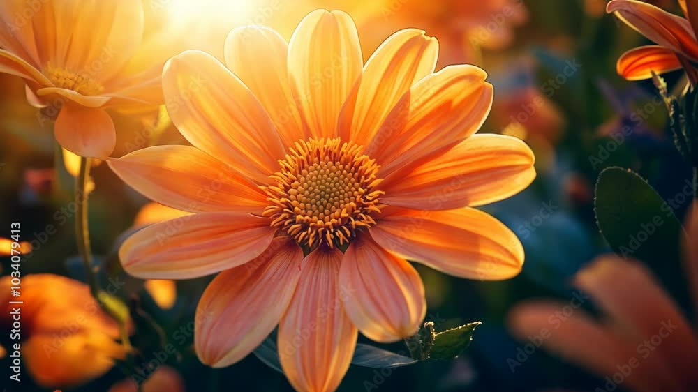 A bright orange flower basks in the golden glow of the afternoon sun A bright orange flower basks in the golden glow of the afternoon sun