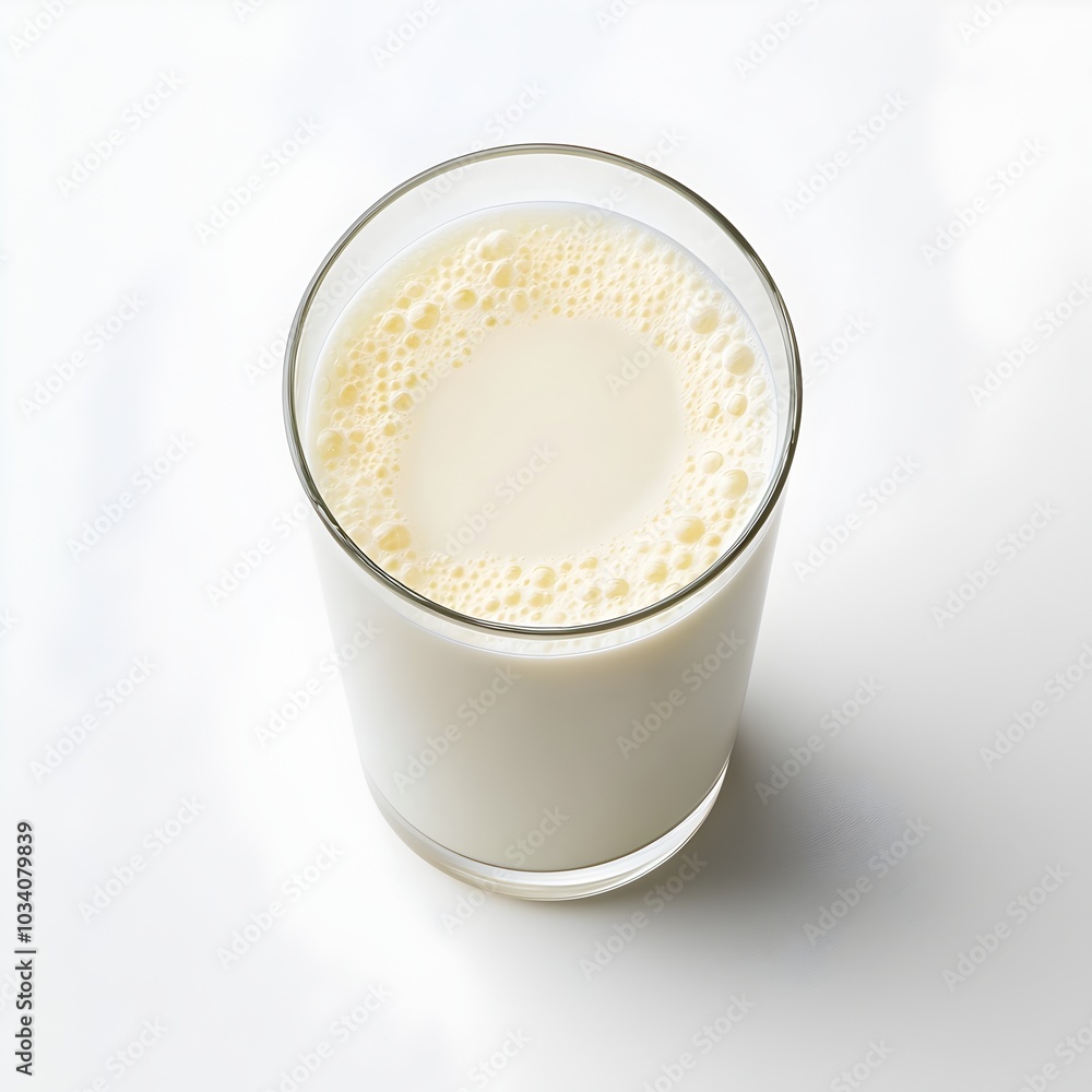 Closeup of Creamy Milk Glass Captured from High Angle View Against White Background Closeup of Creamy Milk Glass Captured from High Angle View Against White Background