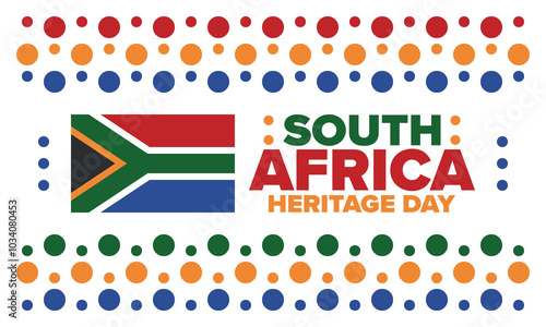 South Africa Heritage Day. Happy holiday. Celebrate culture and traditions of nation. South African flag. Poster with illustration. Pattern design. Vector