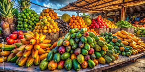 Fresh Papayas for Sale in Vibrant Market Scene - High Dynamic Range Photography