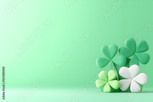 Minimalist Shamrock Composition with Negative Space for St  Patrick s Day Branding or Banner Design