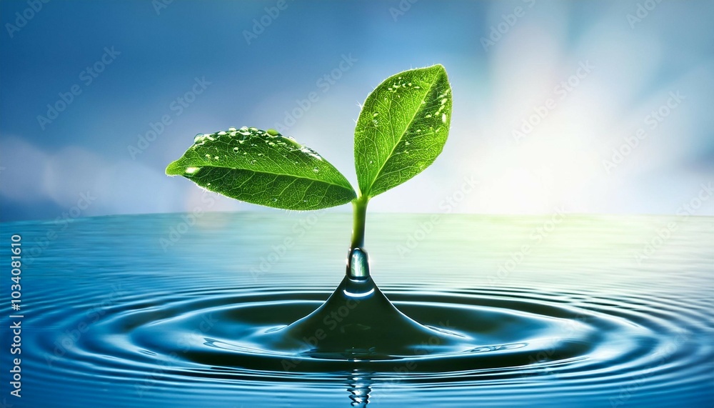 digital green sprout emerging from water drop digital green sprout emerging from water drop