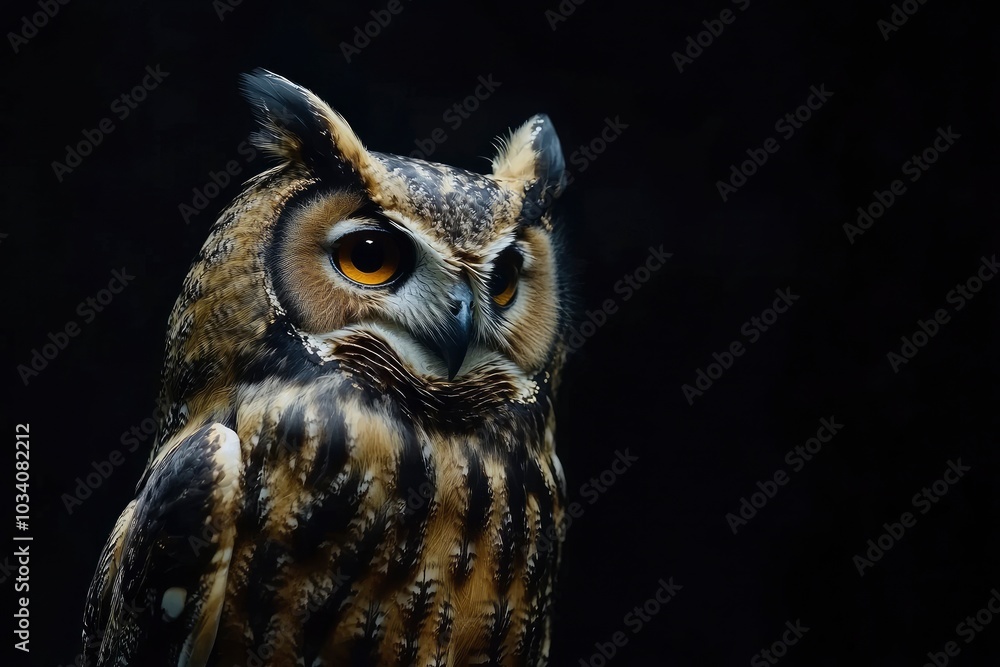 big brown owl on the black background - generative ai big brown owl on the black background - generative ai