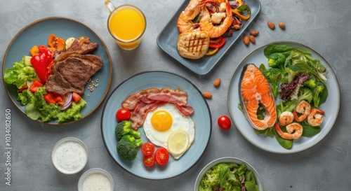 Wallpaper Mural A vibrant assortment of healthy dishes is artfully arranged on a gray textured table. Torontodigital.ca