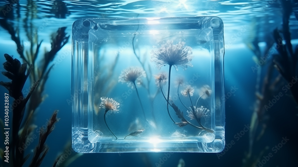 Fototapeta premium Beautiful flowers frozen in ice