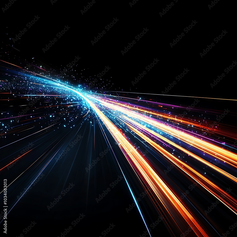  Laser beams luminous abstract sparkling isolated on a transparent background. Trails of light left by acceleration speed motion on night road. Light moving fast train over darkness. Generative ai
