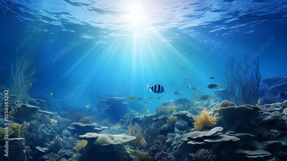 Fototapeta premium Undersea landscape, fish and corals