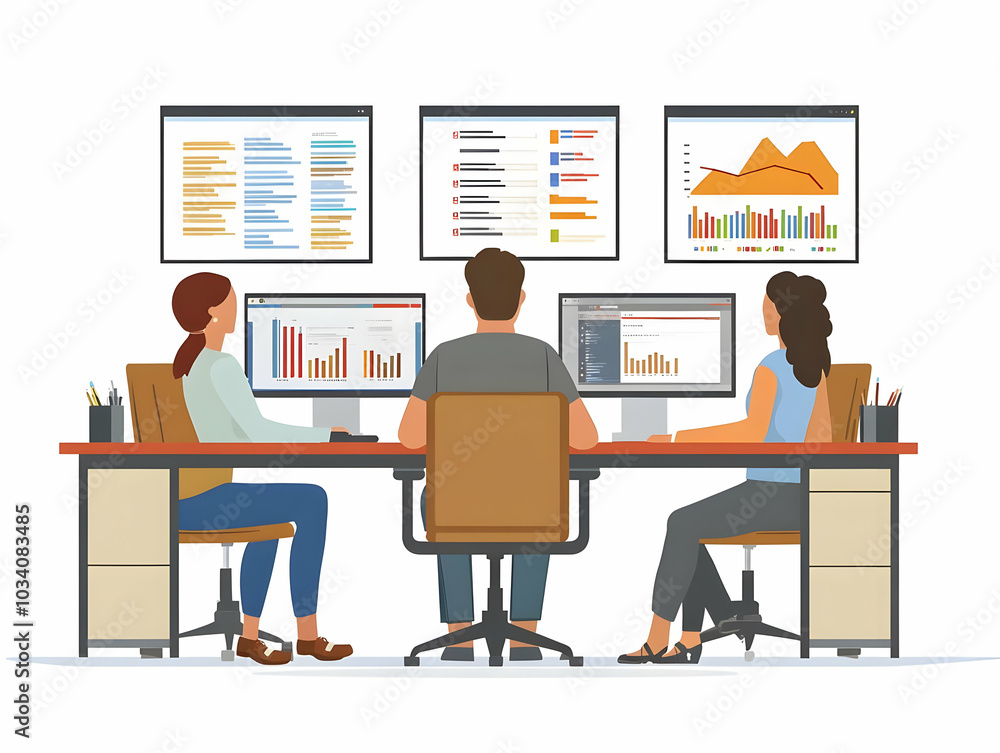 Flat Poll Aggregation Website Team at Work: Intense Focus on Political Prediction Platforms with Multi-Screen Data Display in Simple Flat Vector Illustration Flat Poll Aggregation Website Team at Work: Intense Focus on Political Prediction Platforms with Multi-Screen Data Display in Simple Flat Vector Illustration