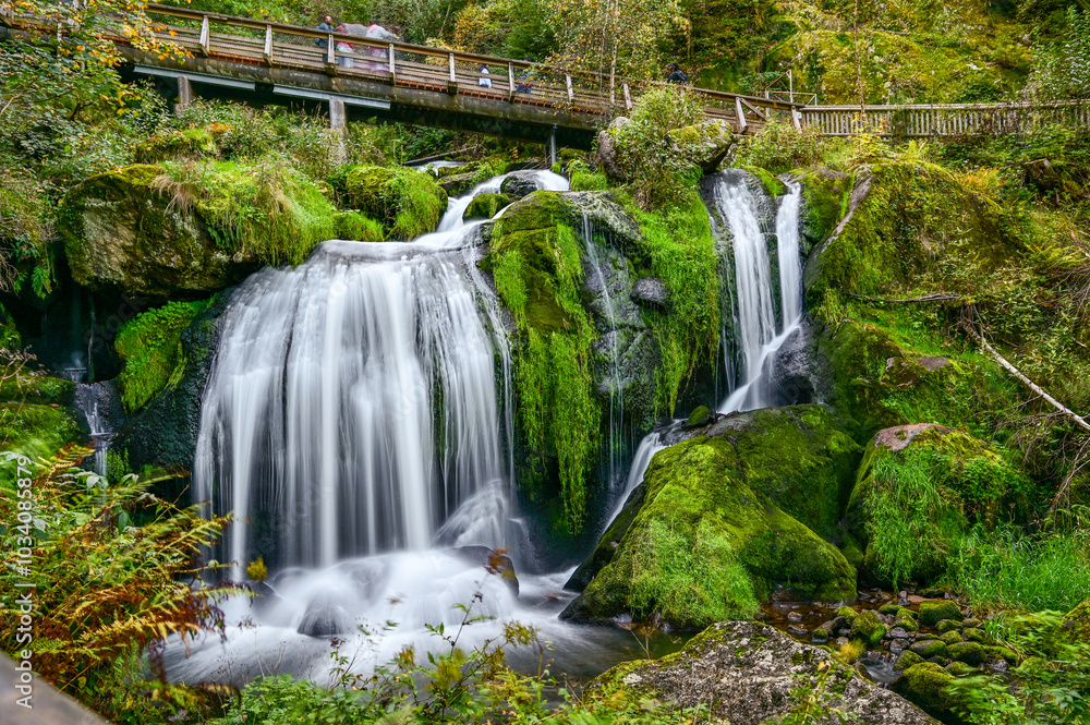Naklejka premium The famous Triberg waterfalls are a popular destination for tourists in the German Black Forest, Triberg in the Black Forest, Baden-Württemberg, Freiburg, Germany 