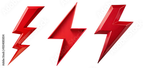 Three red lightning bolts on a white isolate background.
