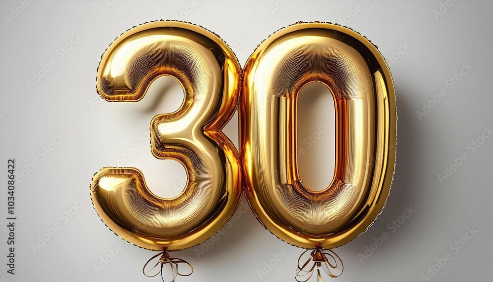 number 30 golden balloon isolated on white detailed hyper realistic image number 30 golden balloon isolated on white detailed hyper realistic image