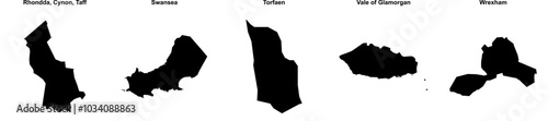 Rhondda Cynon Taff, Swansea, Torfaen, Vale of Glamorgan, Wrexham outline maps