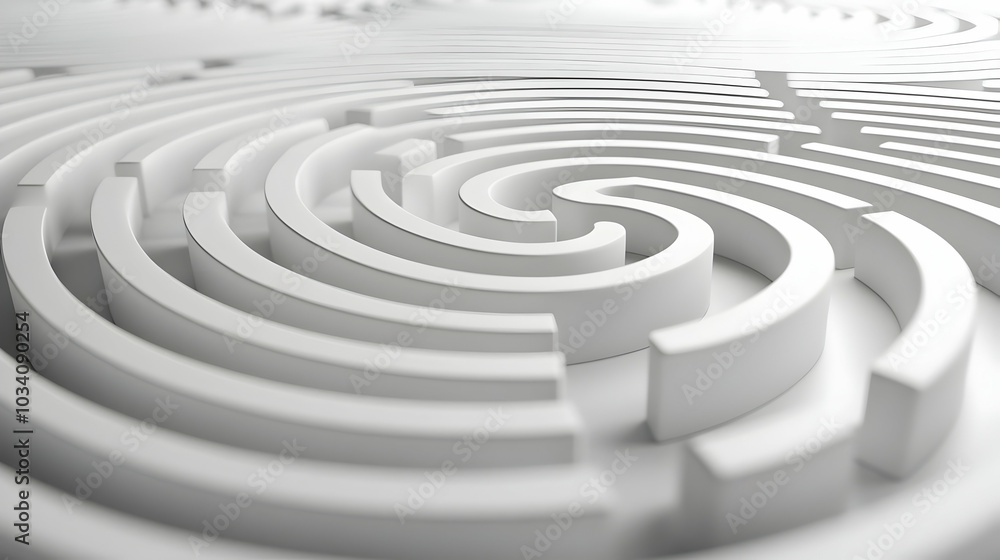 3D Glossy White Labyrinth Concept: A Medium Shot Journey of Self Discovery on Reflective Surface for Mental Health Exploration Content 3D Glossy White Labyrinth Concept: A Medium Shot Journey of Self Discovery on Reflective Surface for Mental Health Exploration Content