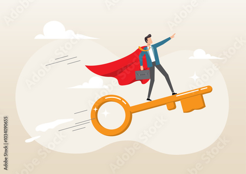 businessman leader ride gold key success