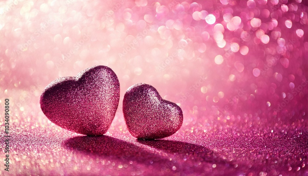 two shiny hearts on pink glitter two shiny hearts on pink glitter