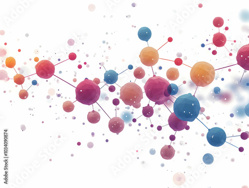 Extreme Close-Up of Molecules Assembling in Policy Implementation | Simple Flat Vector Illustration of Smart Business Concepts with Policy Impact Data in a Clean White Background