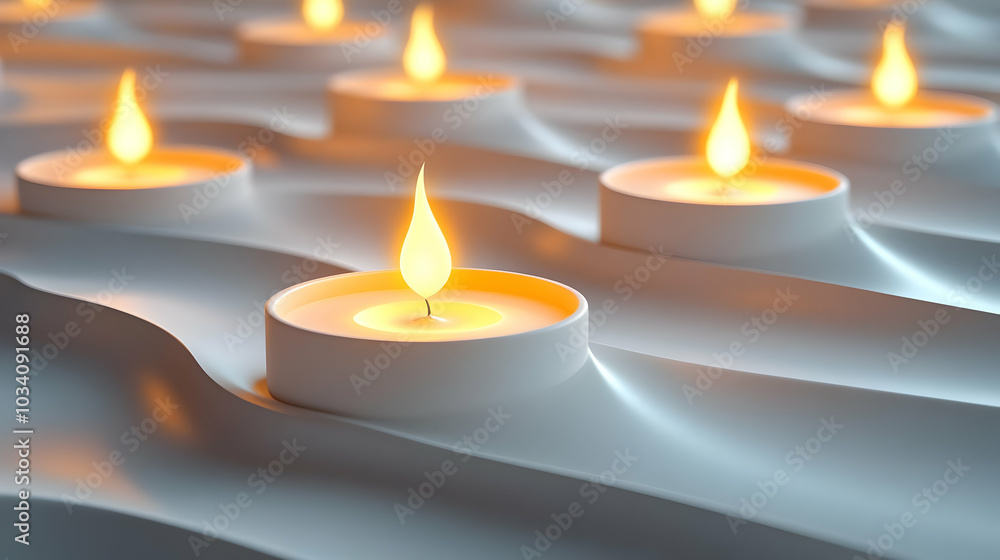 3D Seamless Pattern of White Candle Flame Outlines - Symbolizing Hope and Clarity for Janeiro Branco, Camera Zooms in on Flames' Inner Light 3D Seamless Pattern of White Candle Flame Outlines - Symbolizing Hope and Clarity for Janeiro Branco, Camera Zooms in on Flames' Inner Light