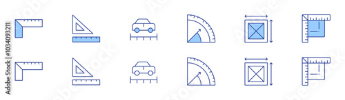 Measure icon set in two styles, Duotone and Thin Line style. Editable stroke. angle, area, ruler, rulers, size