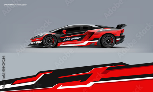 Sport racing supercar wrap livery design red and black color combination for universal medium vector eps10 ready to print printable file
