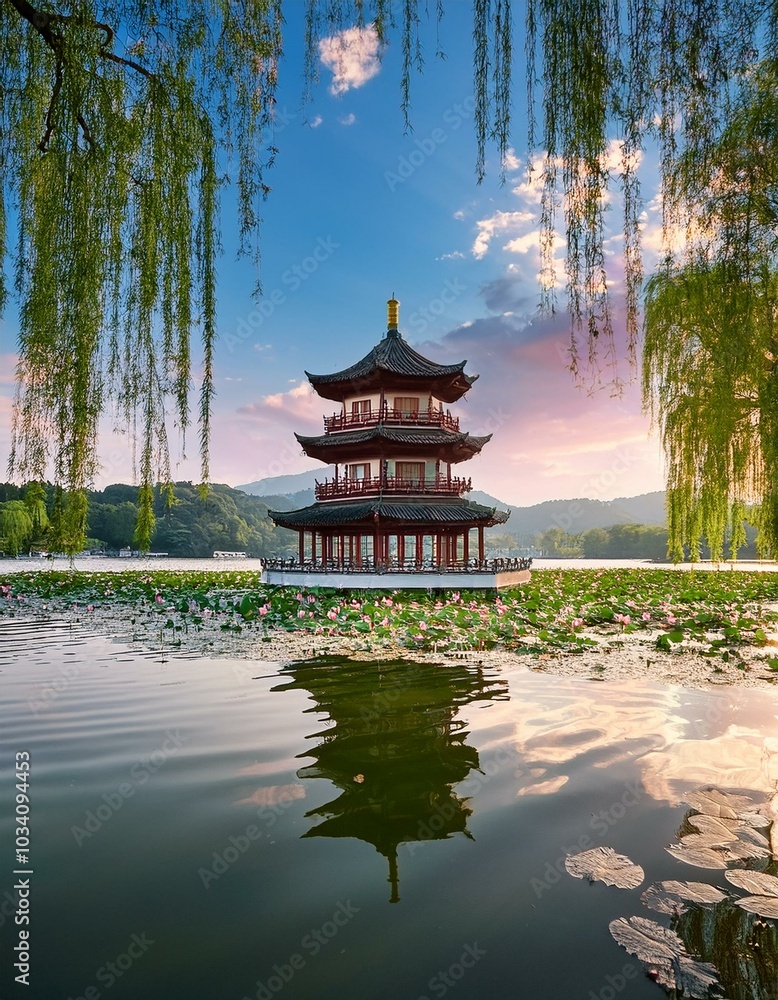 Peaceful pagoda by lake Peaceful pagoda by lake