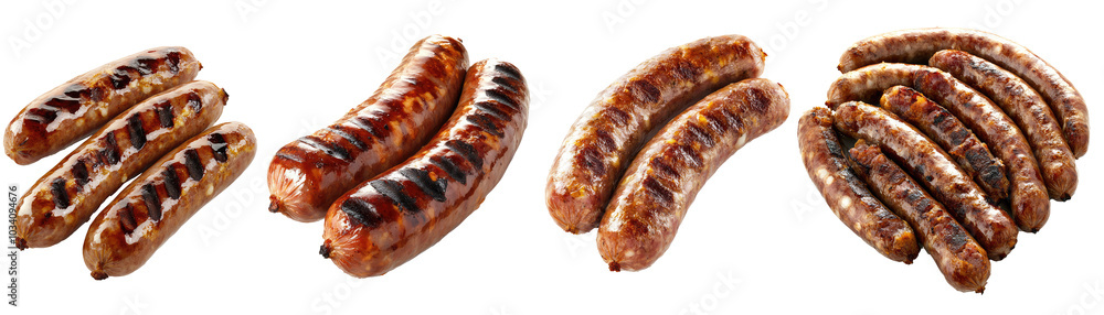 Grilled fried sausages set isolated Png, transparent without background. Grilled fried sausages set isolated Png, transparent without background.