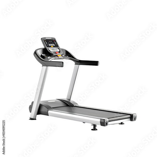 Modern treadmill on a white isolated background.