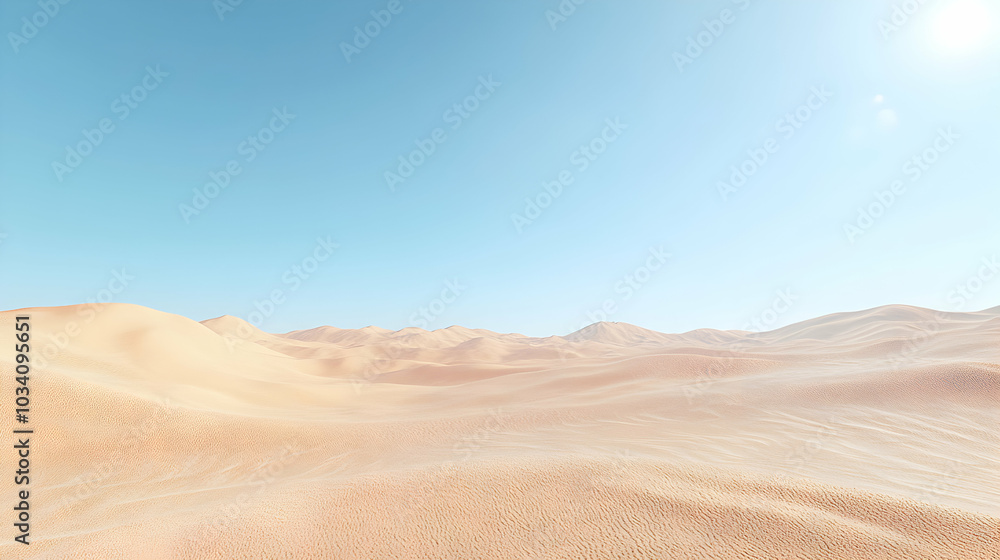 Fototapeta premium 3D Render of a Desert Landscape with Rippling Sand Dunes and a Clear Blue Sky