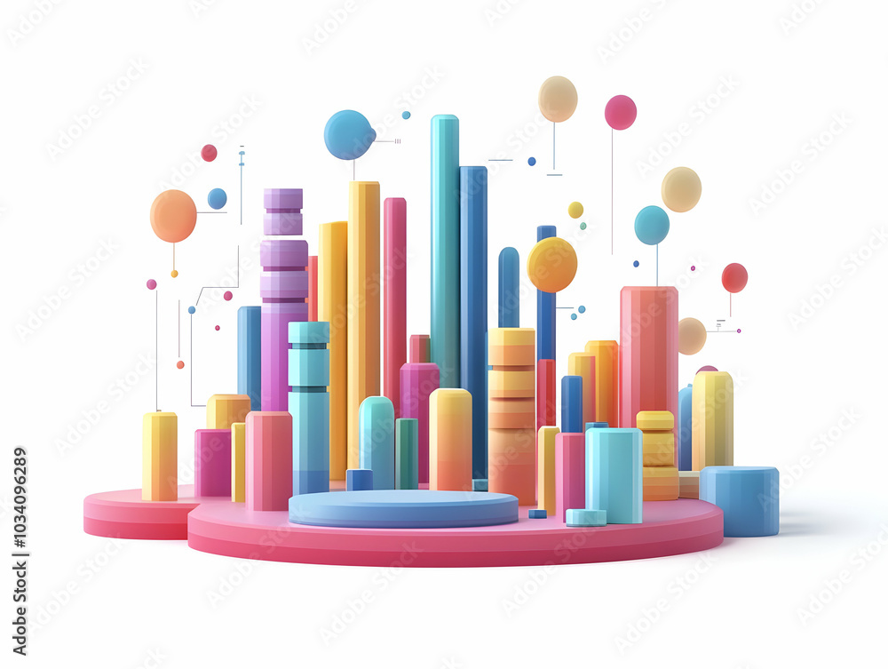 Flat Abstract Election Results Visualization Concept: 3D Data Representation with Colorful Bars and Shapes Rising from a Surface in a Simple, Elegant, and Smart Business Style. Camera Flies Through to Flat Abstract Election Results Visualization Concept: 3D Data Representation with Colorful Bars and Shapes Rising from a Surface in a Simple, Elegant, and Smart Business Style. Camera Flies Through to