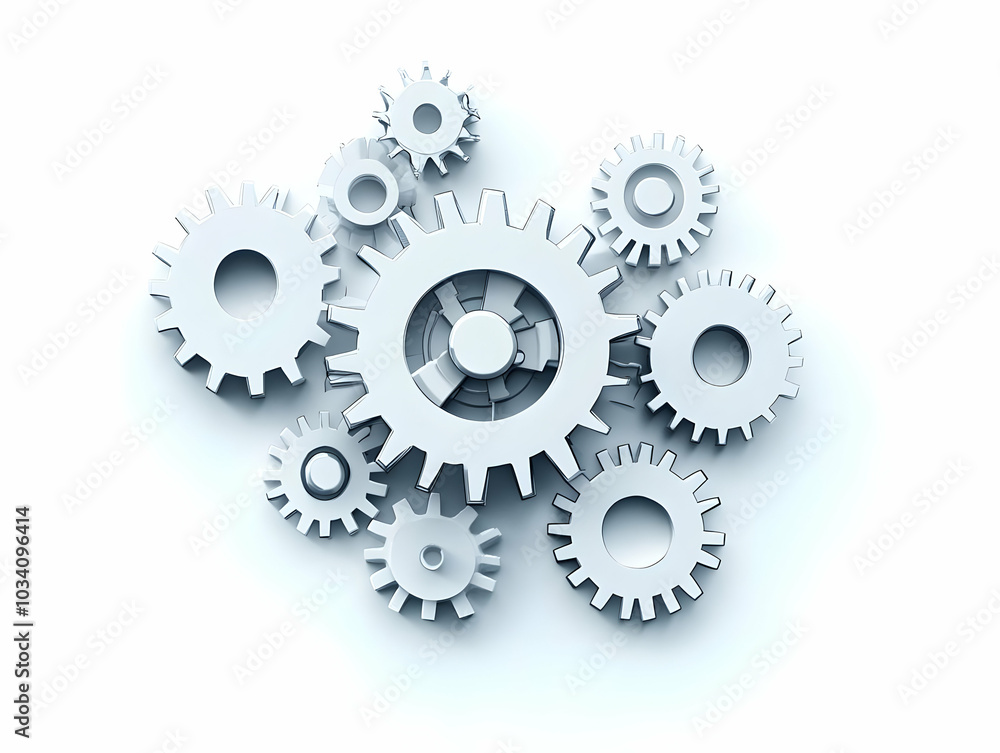 Flat Emotional Intelligence Gears Concept: Interconnected Aspects of EI Illustrated with Rotating White Gears in a Simple Flat Vector Style Against a Clean White Background Flat Emotional Intelligence Gears Concept: Interconnected Aspects of EI Illustrated with Rotating White Gears in a Simple Flat Vector Style Against a Clean White Background