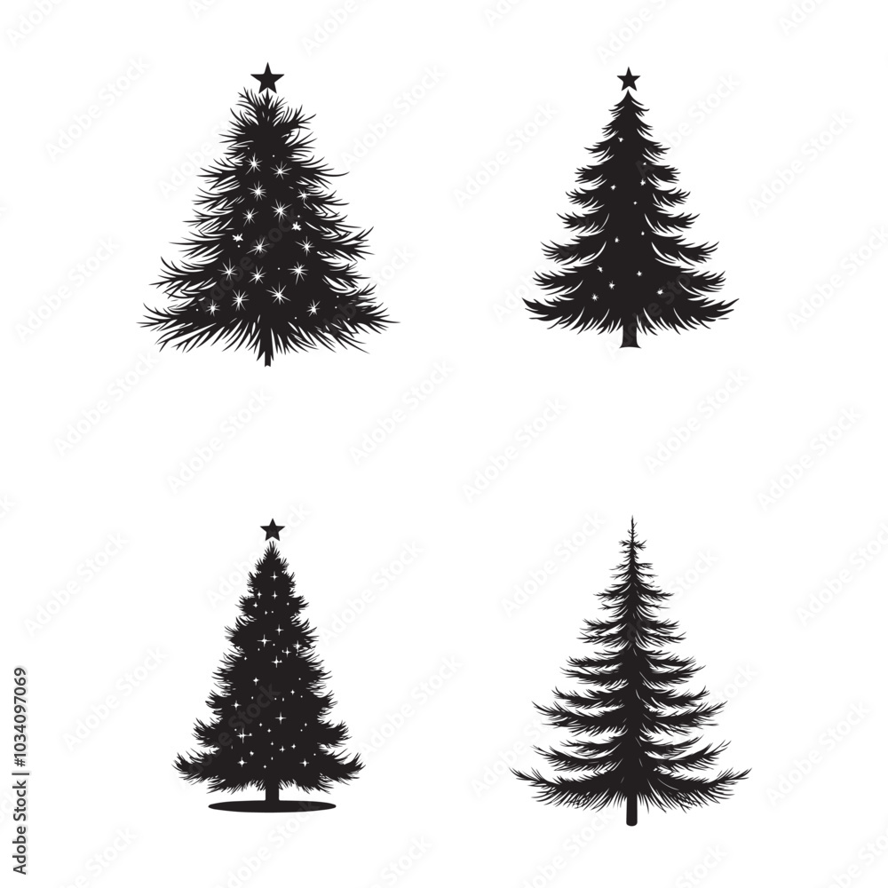 Obraz premium vector of black silhouette of Tinsel Tree
