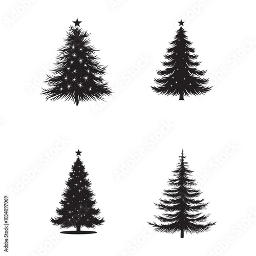 vector of black silhouette of Tinsel Tree