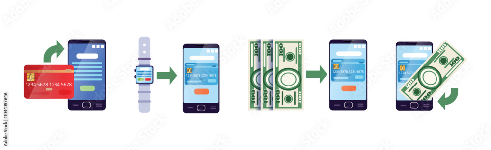 Fototapeta premium Mobile Payment and Wireless Paying Method Vector Set