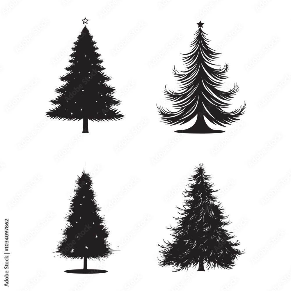 Obraz premium vector of black silhouette of Tinsel Tree
