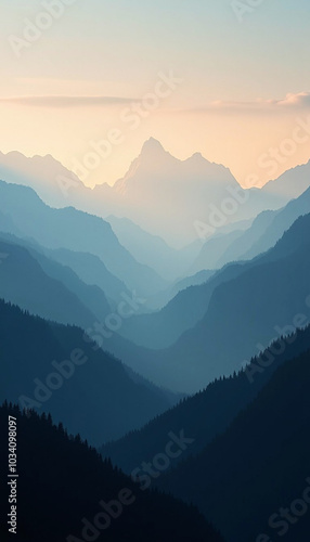 Calm landscape silhouette of mountains, poster, card, wallpaper