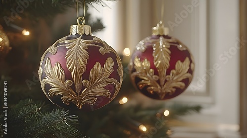 Vintage Christmas decor featuring old-fashioned ornaments and tinsel photo