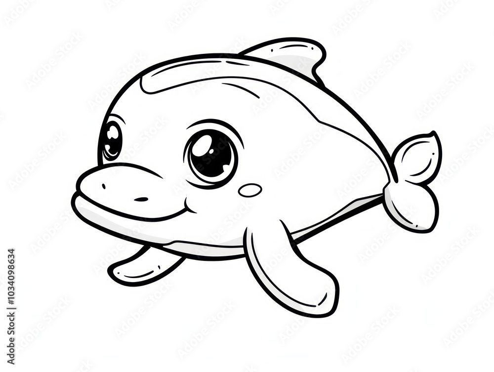 Fototapeta premium Cartoon Illustration of a Cute Dolphin with Large Eyes