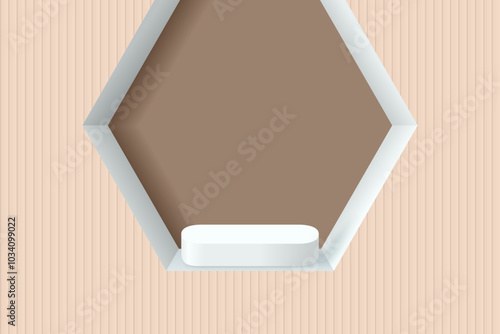 Abstract 3D beige podium background. Modern minimalist mockup for product display presentation. Realistic beige cylinder pedestal podium.
