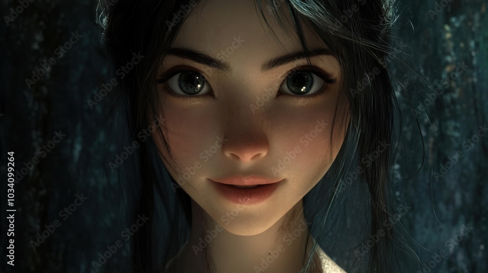The enigmatic smile on her face hinted at secrets untold. The enigmatic smile on her face hinted at secrets untold.