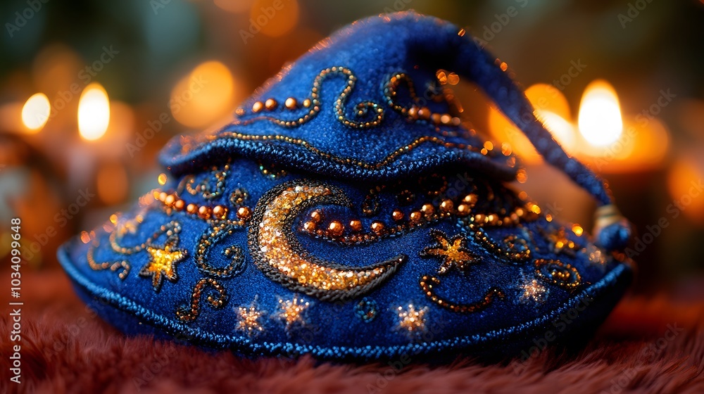 Obraz premium Witch-themed trick or treat bag with stars and moon patterns, personalized