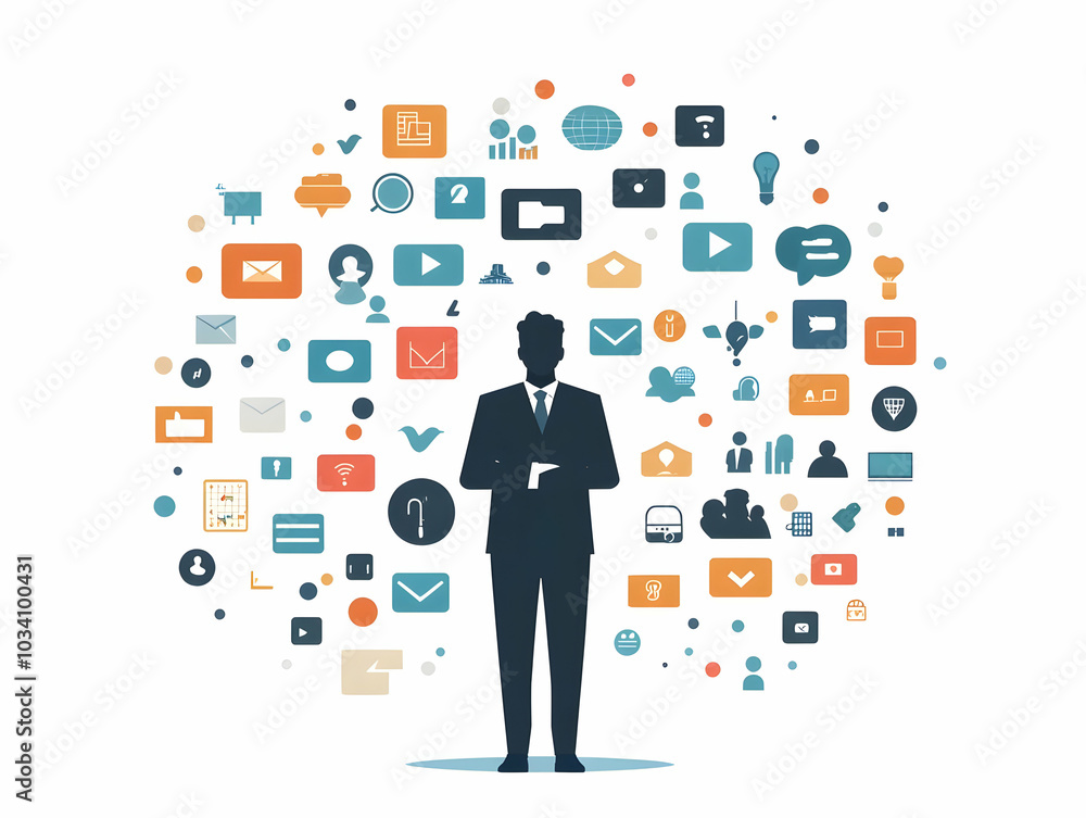 Flat Politician Avatar in Social Media Landscape: Medium Shot of Digital Politician Amidst Engaging Social Media Icons and Metrics with Bokeh Effect Flat Politician Avatar in Social Media Landscape: Medium Shot of Digital Politician Amidst Engaging Social Media Icons and Metrics with Bokeh Effect