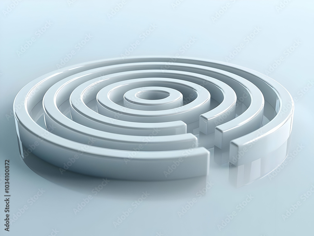Flat Glossy White Labyrinth Concept: Medium Shot of a Reflective White Labyrinth Symbolizing Self-Discovery Journey with Space for Mental Health Exploration. Flat Glossy White Labyrinth Concept: Medium Shot of a Reflective White Labyrinth Symbolizing Self-Discovery Journey with Space for Mental Health Exploration.