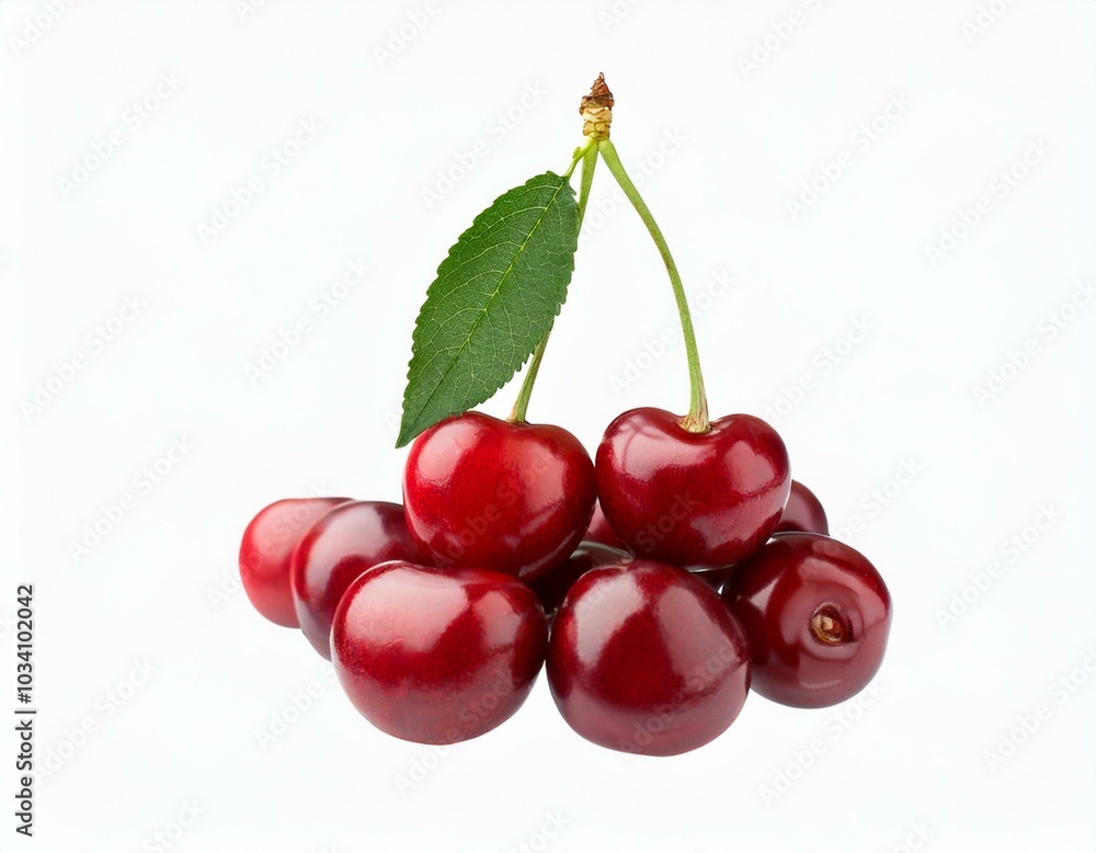 Fresh red cherries with a leaf Fresh red cherries with a leaf